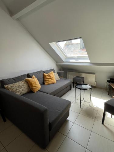 un salon avec un canapé et une fenêtre dans l'établissement F2 au CALME HYPER CENTRE, à Caen