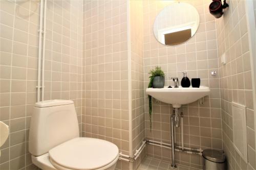 タリンにあるTallinn City Apartments Kohtu Residenceのバスルーム(トイレ、洗面台付)