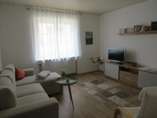 a living room with a couch and a television at Ferienwohnung Haus Bleser in Cochem