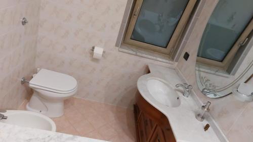 a bathroom with a toilet and a sink and a mirror at B&B L'agrumeto in Nocera Inferiore