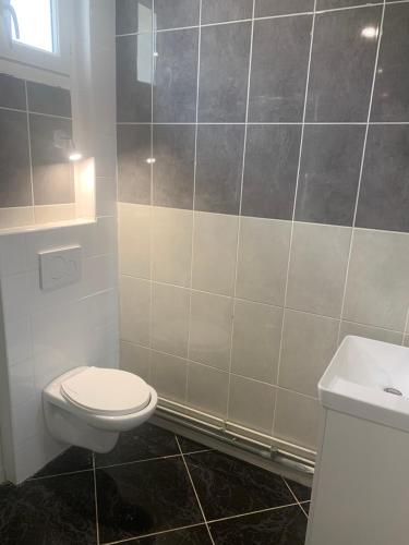 a bathroom with a toilet and a sink at Villa Tenjin Chambre 6 in Bondy