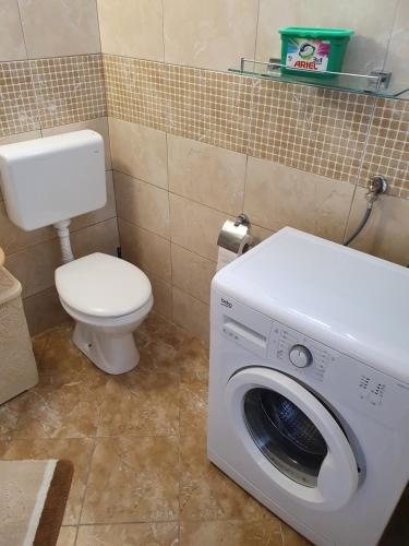 a bathroom with a washing machine and a toilet at Apartment Marta in Kotor