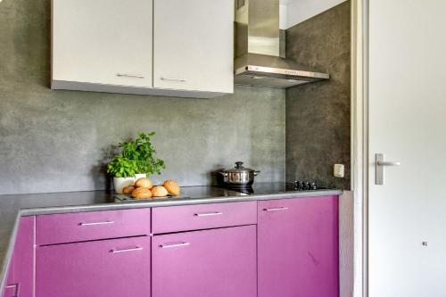 a kitchen with pink cabinets and a sink at De Gouwe, 158 - aan visvijver, de beste visstek in Gramsbergen