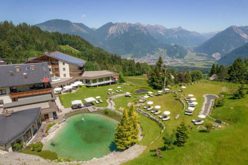 an aerial view of a resort in the mountains at Alpinresort Schillerkopf in Bürserberg