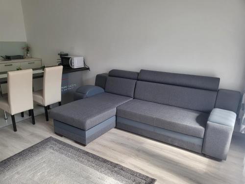 a living room with a couch and a table at Freedom apartman in Zamárdi