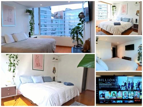 un collage de fotos de una habitación de hotel con 2 camas en Condo at the Exclusive Residencial WTC, en Ciudad de México