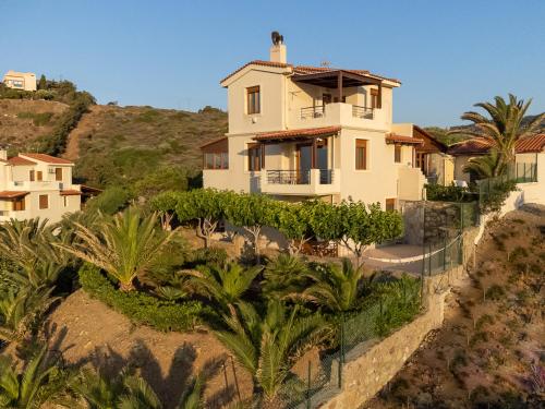 una casa su una collina con palme di Vitamin Sea Panoramic Villas ad Agia Pelagia