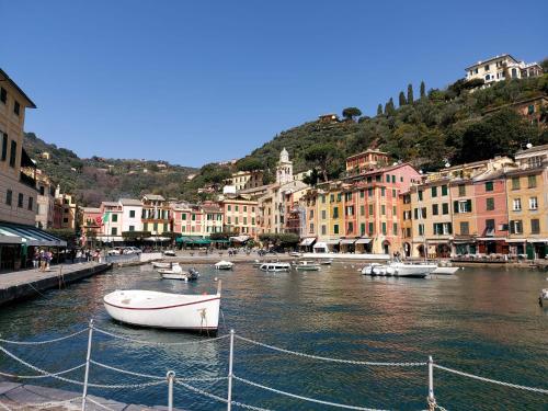 a group of boats docked in a river with buildings at My love in Portofino in Portofino
