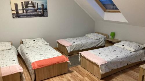 a room with three beds in a room at Pokoje Grey in Okuninka