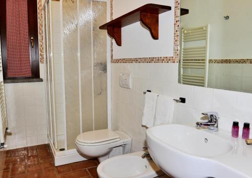 a bathroom with a sink and a toilet and a shower at Agriturismo Bocci in Castiglione della Pescaia