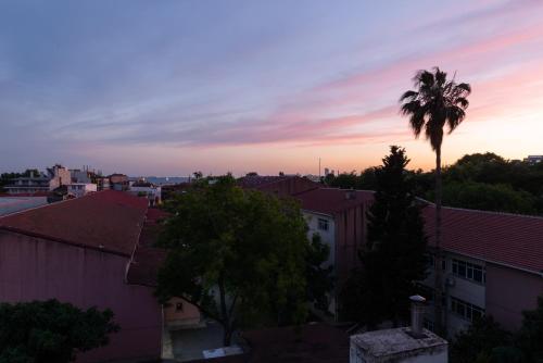 una vista di una città al tramonto con una palma di Dualis Hotel a Istanbul