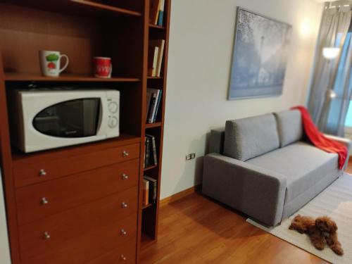 een woonkamer met een bank en een tv op een dressoir bij Apartamento Gloria en Oviedo in Oviedo