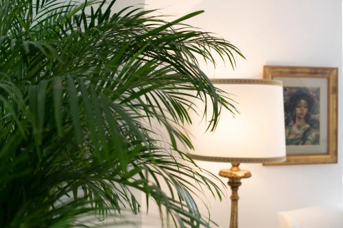 a lamp sitting next to a green plant at Palazzo Don Salvatore in Amalfi