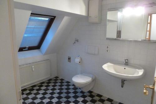 een witte badkamer met een wastafel en een toilet bij Für Liebhaber des Besonderen in Trier