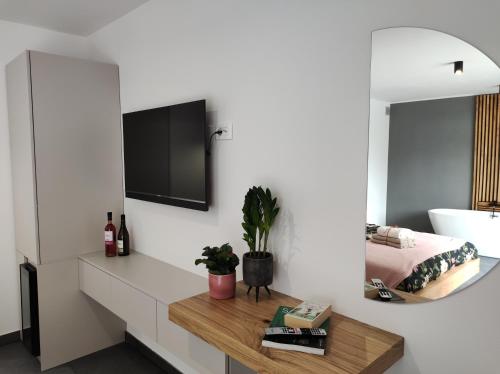 TV a/nebo společenská místnost v ubytování Boutique rooms by Petrič winery
