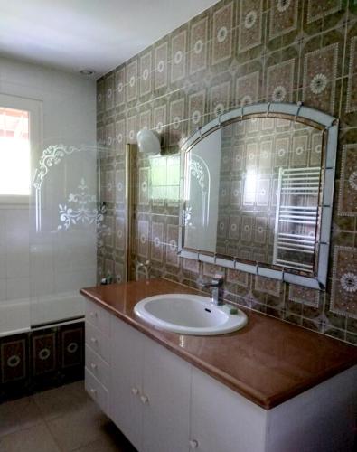 une salle de bain avec un lavabo et un miroir dans l'établissement Appartement cosy Gap 40m² + terrasse, à Gap
