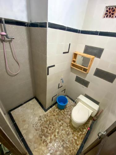 a bathroom with a toilet and a shower at Omah Tukangan Homestay in Yogyakarta