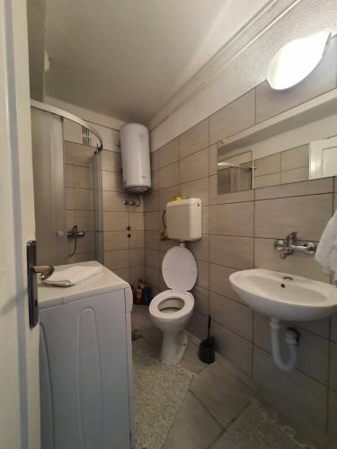 a small bathroom with a toilet and a sink at Apartman Nataša BL in Banja Luka