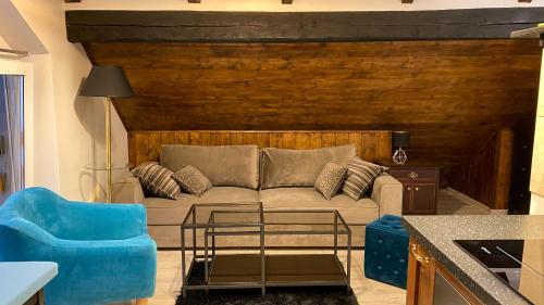 カルパチにあるVilla K2のリビングルーム(ソファ、青い椅子付)