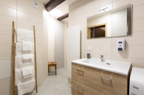 a bathroom with a sink and a mirror at LE RHENANUS Jacques Taurellus - appartement duplex au calme - centre ville - parking gratuit in Sélestat