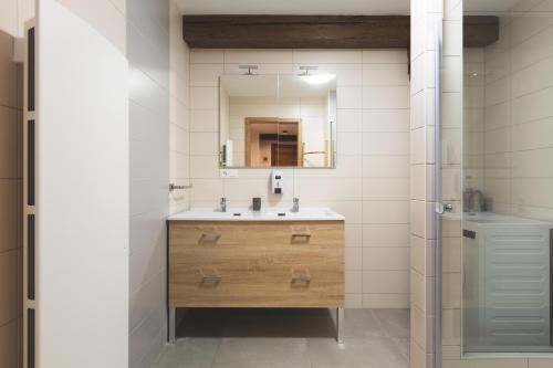 y baño con lavabo y espejo. en LE RHENANUS Hans Sapidus - appartement spacieux, au calme - parking gratuit, en Sélestat