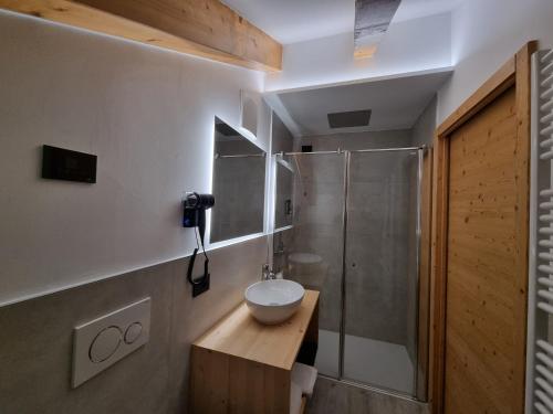 a bathroom with a sink and a shower at Hotel Canada in Andalo