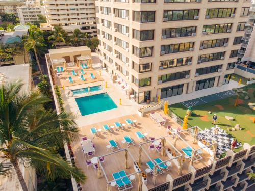 an aerial view of a hotel with a swimming pool at Holiday Inn Express Waikiki, an IHG Hotel in Honolulu