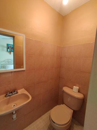 a bathroom with a toilet and a sink at Casa Dolores in Dolores Hidalgo