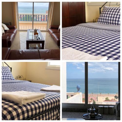 a collage of four pictures of a bedroom with a view at Oued Laou Sea View واد لاو in Oued Laou