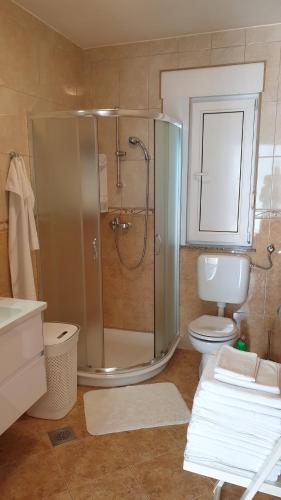 a bathroom with a shower and a toilet at Ana in Kostrena