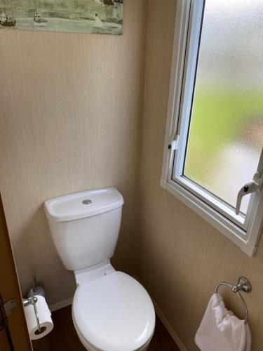 a bathroom with a white toilet and a window at Edinburgh, Seton Sands Abi Horizon in Edinburgh
