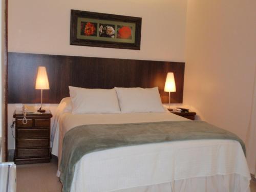 a bedroom with a large bed and two lamps at Pousada Sossego da Pampulha in Belo Horizonte