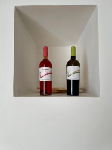 two bottles of wine sitting on a shelf at Bijoux Luxury Apartment in Old Town in Bari