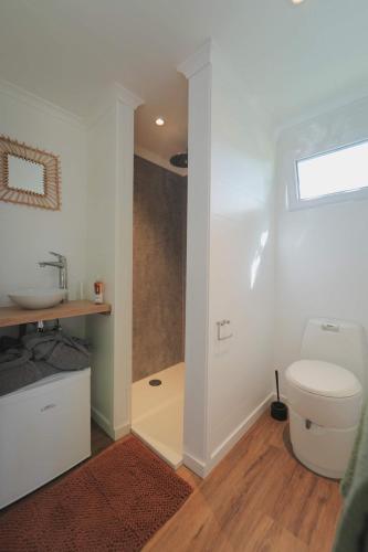 un bagno con un water e un lavandino di Bulles Odette & Ginette et Tiny House Suzette "Au guet Marais" Etape Insolite a Paliseul