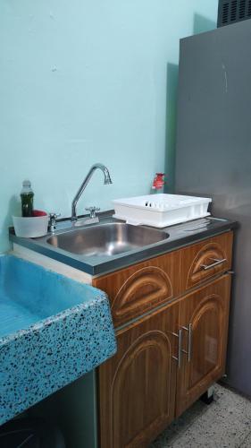 a kitchen with a sink and a counter at DEPARTAMENTO CERCANO AL AEROPUERTO T2, A 2 CALLES in Mexico City