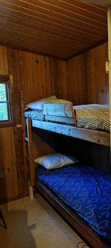 een kamer met 2 stapelbedden in een hut bij Mysig stuga med närhet till stränder och nöjen in Visby