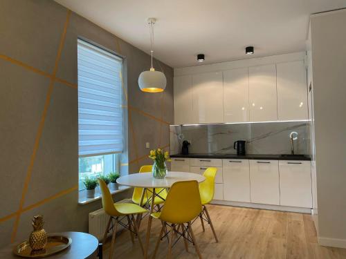 A kitchen or kitchenette at Olivkowe apartamenty
