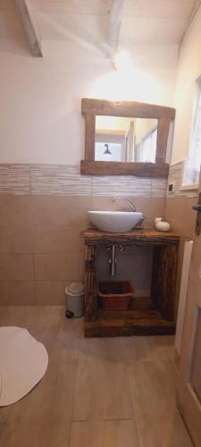 a bathroom with a sink and a mirror at La Corte dei Cerri, Il Tornio in Spervara