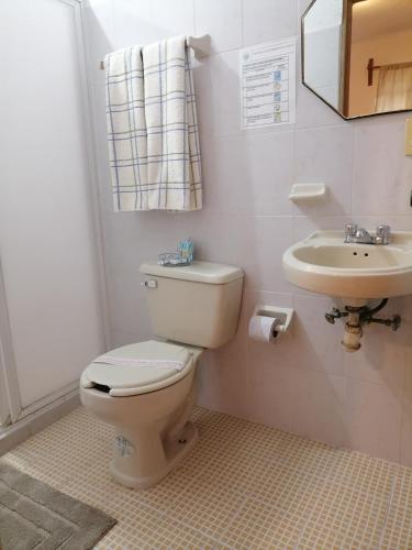 un baño con inodoro y lavabo en Posada Bugambilias, en Tepoztlán