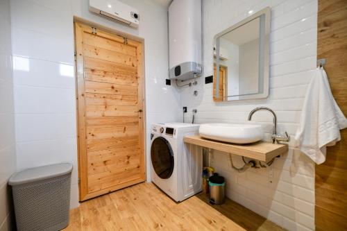 a bathroom with a washing machine and a sink at Vila Nela in Benkovac