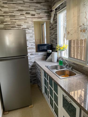 a kitchen with a stainless steel refrigerator and a sink at Marbella1 in Los Frailes