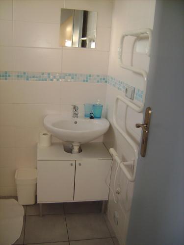 a bathroom with a sink and a toilet at Penzion ALEXSPORT in Třeboň