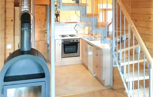 a kitchen with a wood stove in a house at Gorgeous Home In Schwarz With Kitchen in Schwarz