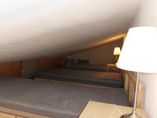 - une chambre mansardée avec des lits superposés dans l'établissement Appartement cosy avec mezzanine proche des pistes, balcon, WIFI, animaux admis - FR-1-181-2067, à La Plagne Tarentaise