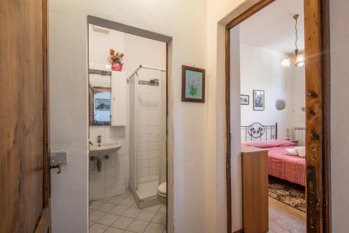 カスティリオーン・フィボッキにあるPoggio Primo - Bilocale Vermiglioのバスルーム(トイレ、洗面台、ベッド付)