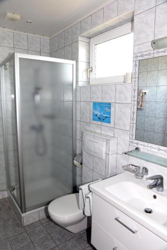 a bathroom with a toilet and a sink and a shower at Ferienwohnungen Wegleitner Erich und Michaela in Illmitz