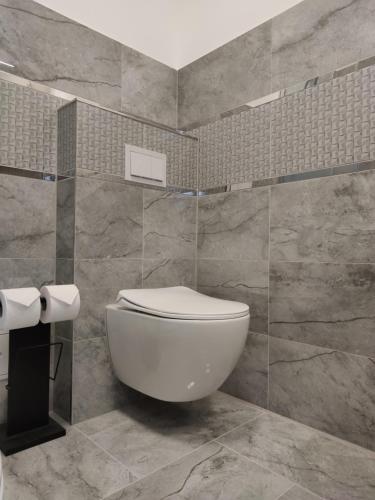 a bathroom with a white toilet in a room at Intimate Studios Hadersdorf in Hadersdorf am Kamp