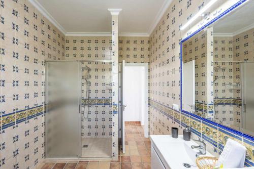 ein Badezimmer mit Dusche und Waschbecken in der Unterkunft Casa Rural Brisa del Valle in La Puebla de Cazalla