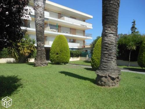 a group of palm trees in front of a building at Studio Golfe Juan, plages, parking, climatisation in Vallauris