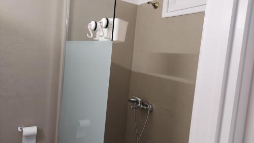 a bathroom with a toilet with a toilet paper dispenser at Aphrodite goddess in Artemida